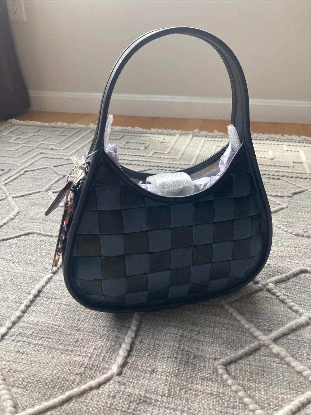 COACHTOPIA Limited Edition Woven Checker Hobo Shoulder Bag in Dark Blue & Black